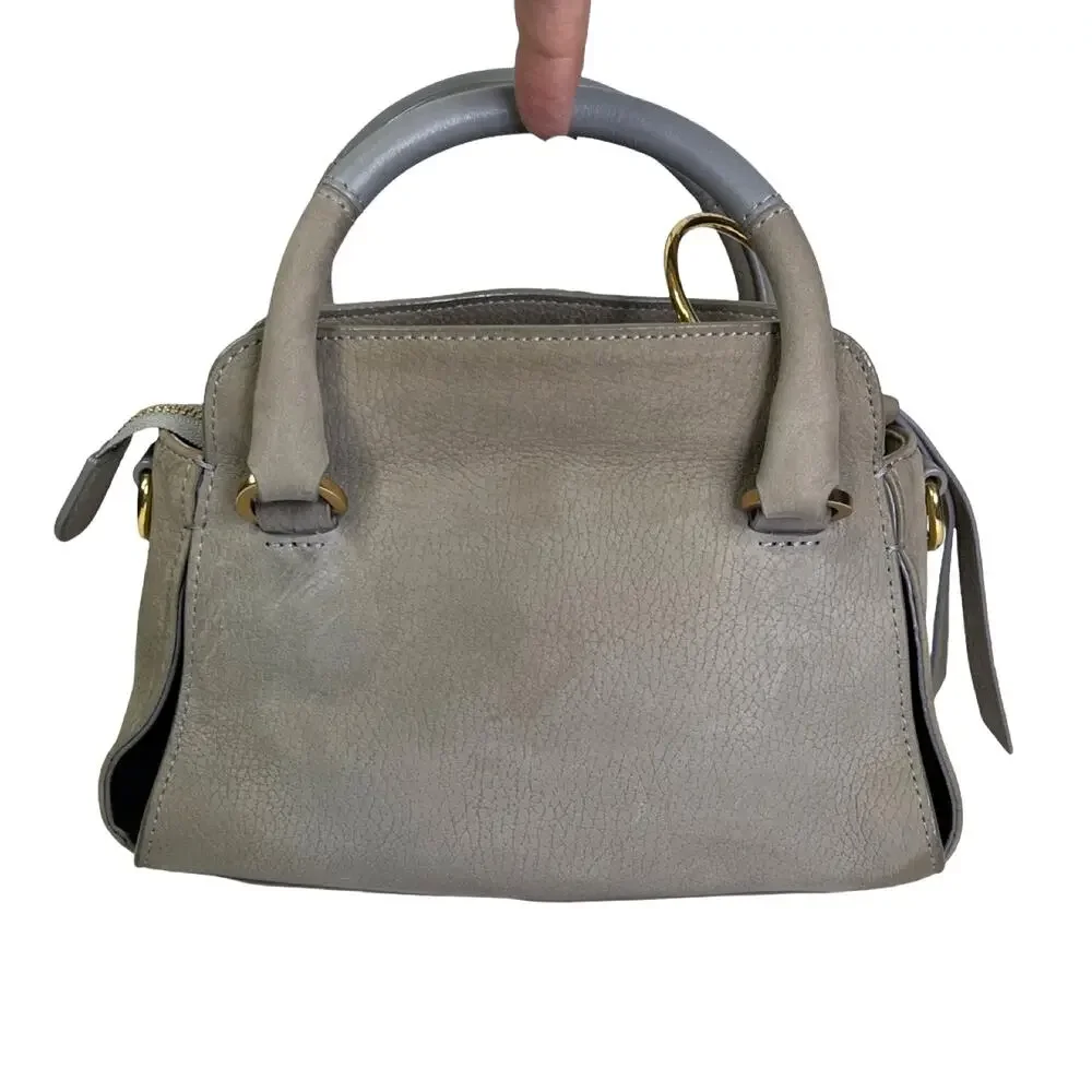 See by Chloé Miya Mini Satchel Crossbody Gray Leather Suede Gold Ring Bag